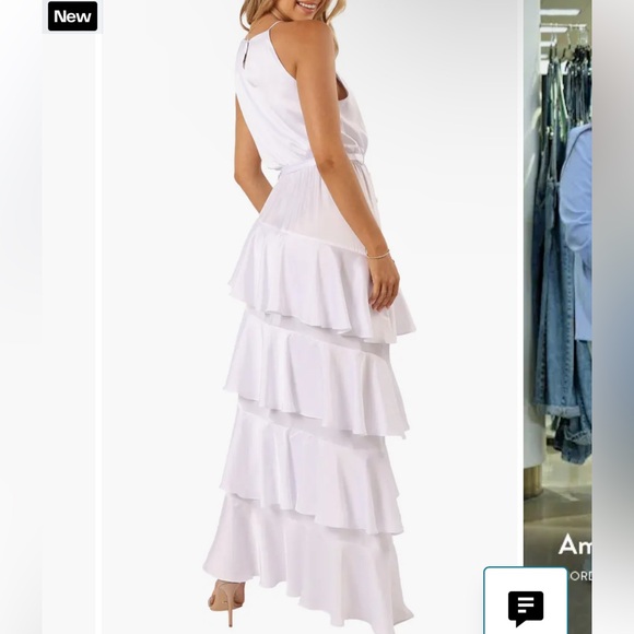 Petal & Pup Beautiful Annalise Ruffle Satin Dress White Maxi Dress Sz 4! - Picture 2 of 14